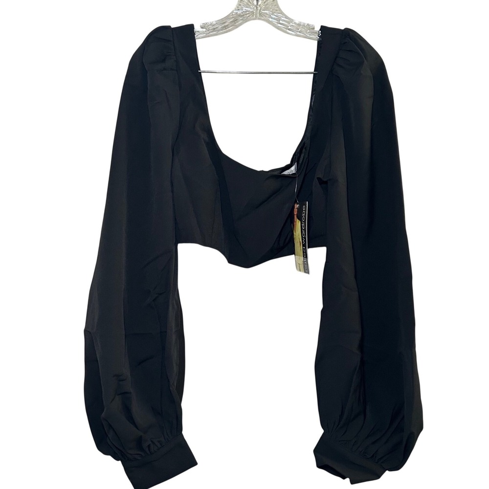 Naked Wardrobe The Statement Black Puff Sleeve Crop Top XL NEW going out party